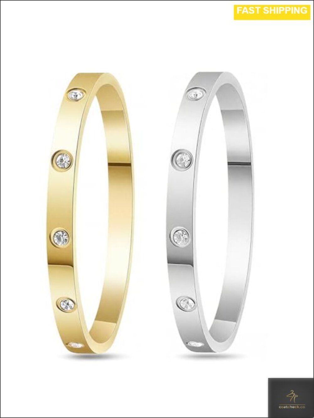 18K Gold-Plated Love Bangle Bracelet Set Stainless Steel Cubic Zirconia Women